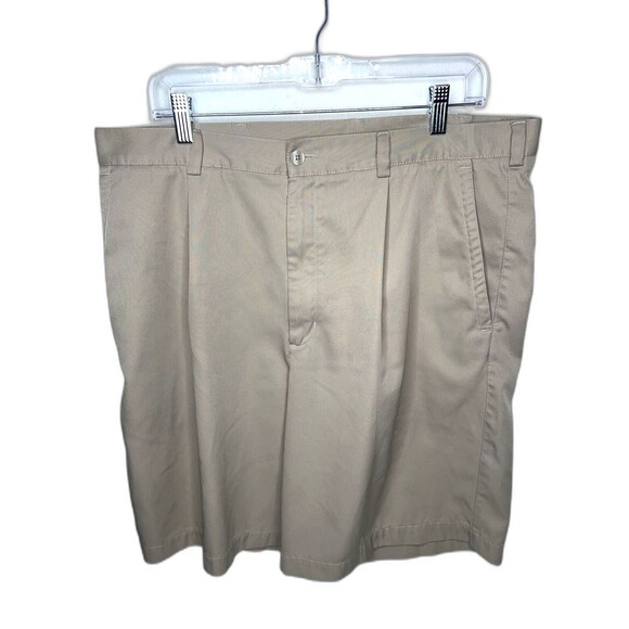 Vintage Nike Golf Shorts Mens 36 Khaki Pleated Chino Slash Pockets Fit Dry - Picture 1 of 14